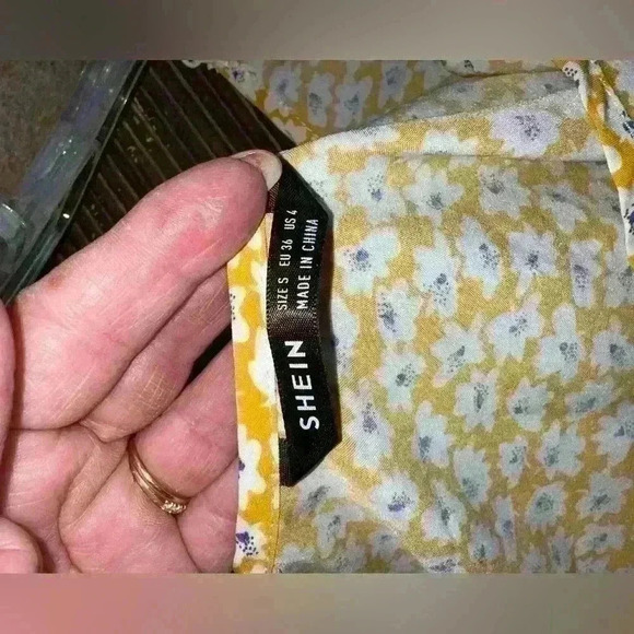 NWOT Mustard Yellow Floral Mini Dress Size Small - Picture 6 of 6